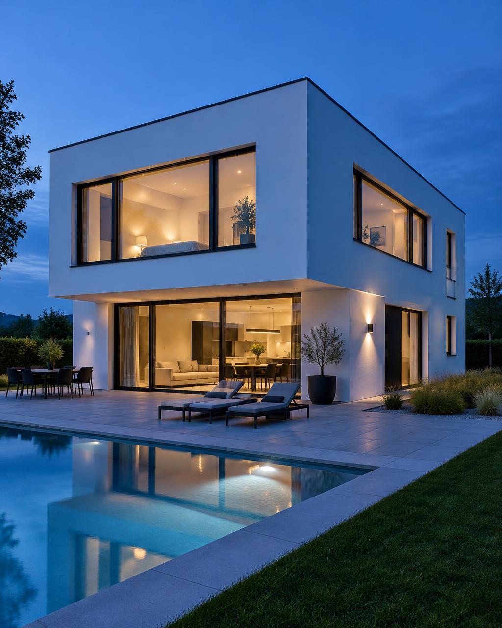 Witte kubuswoning met plat dak